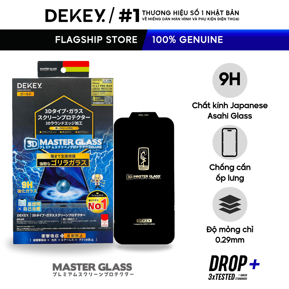 Kính Cường Lực DEKEY 9H 3D Master Glass Deluxe Nhật Bản Trong Suốt Chống Cấn Ốp Lưng Dán Cho iPhone X/ 11/ 12/ 13/ 14/ 15 Series