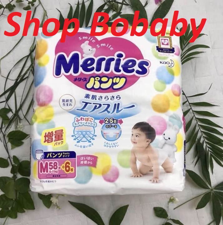 [FREESHIP 50K ĐƠN 300k] [combo 2 bịch] TÃ/BỈM Dán/Quần Merries Nội Địa Nhật NB90+6/S82+6/M64+4/L54+4 (1 thùng)