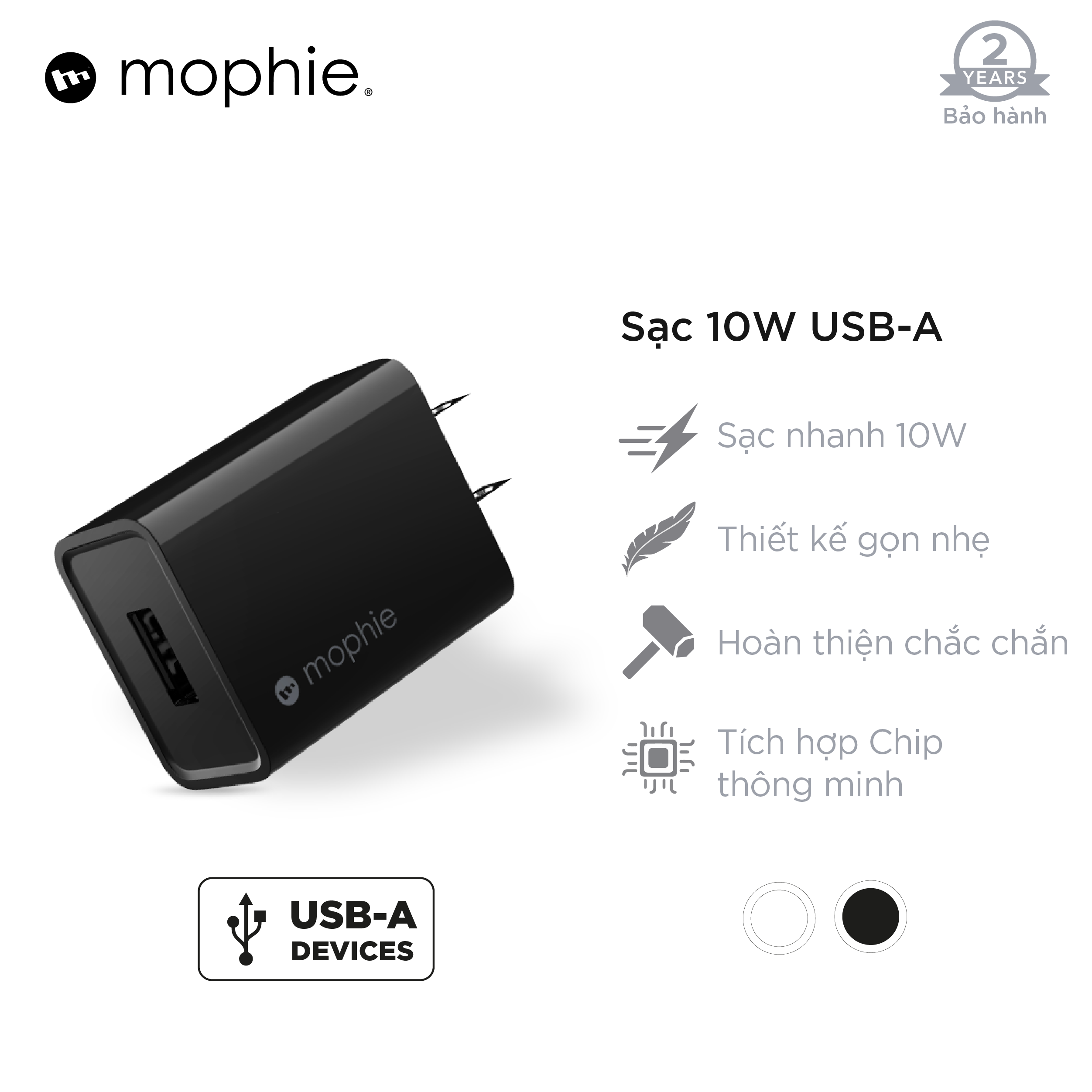 Sạc Mophie USB-A 10w tích hợp chip sạc thông minh