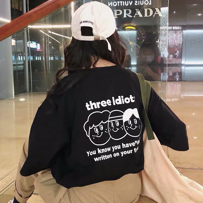 Aó thun nam nữ form dài rộng tay lỡ Unisex THREE IDIOTS freesize 45 - 70kg áo thun nam form rộng tay lỡ áo phông nữ form rộng