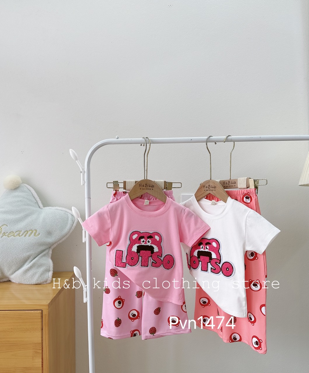 SeT Kiểu bộ dài phối áo crotop gấu dâu siêu cưng cho bé 10-20kg