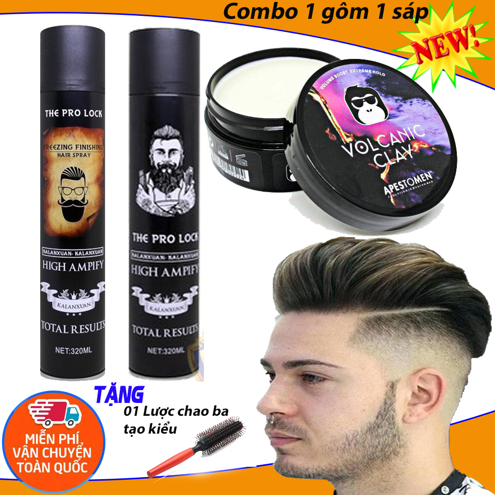 Xịt Gôm Tóc, Combo Gôm Xịt The Pro Lock Và Sáp Vuốt Tóc Volcanic Clay, Phong Cách Tóc Nam, Đẳng Cấp Thời Trang (Tặng Kèm Quà) Mã Số 572