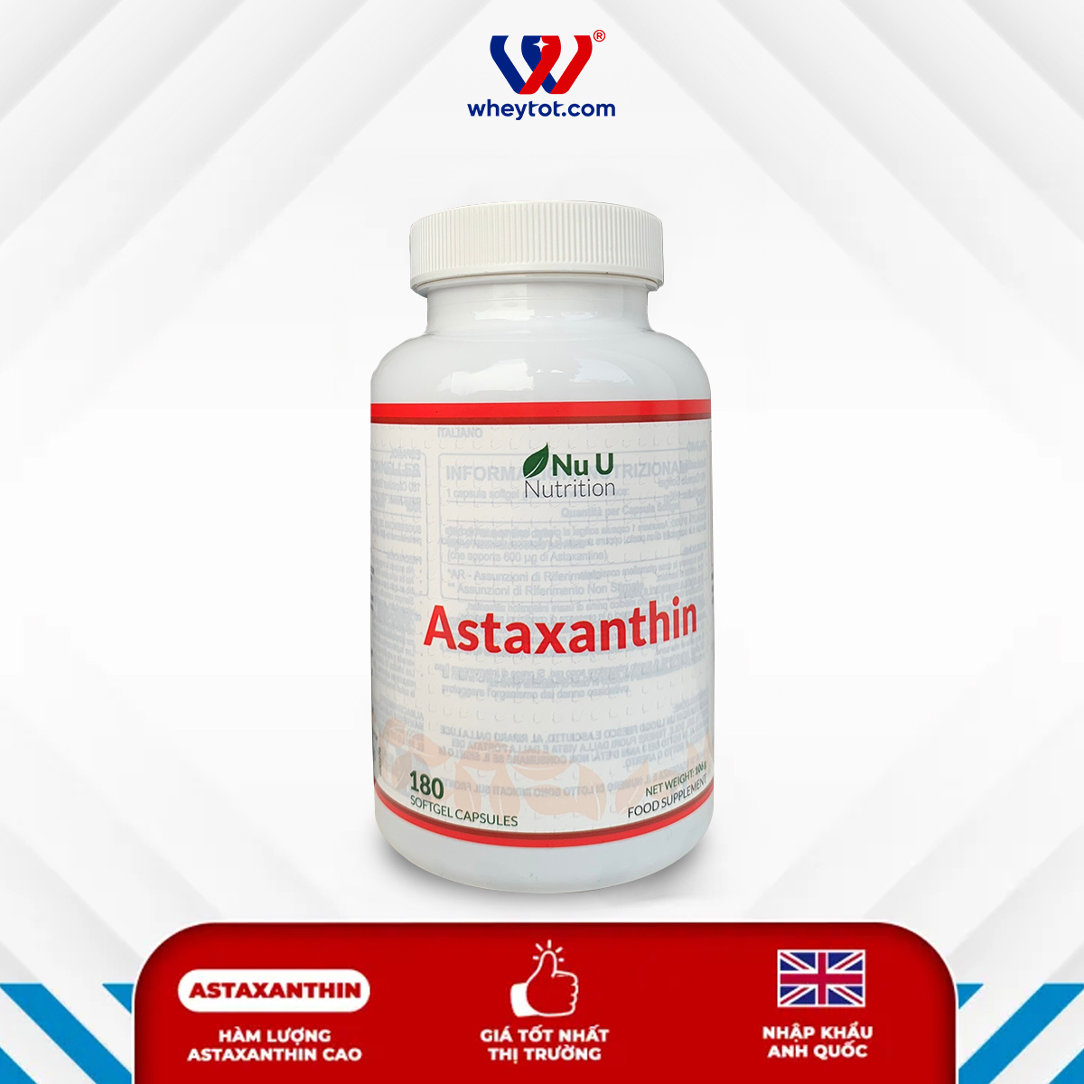 Nu U Nutrition Natural Astaxanthin 12mg 180 Viên