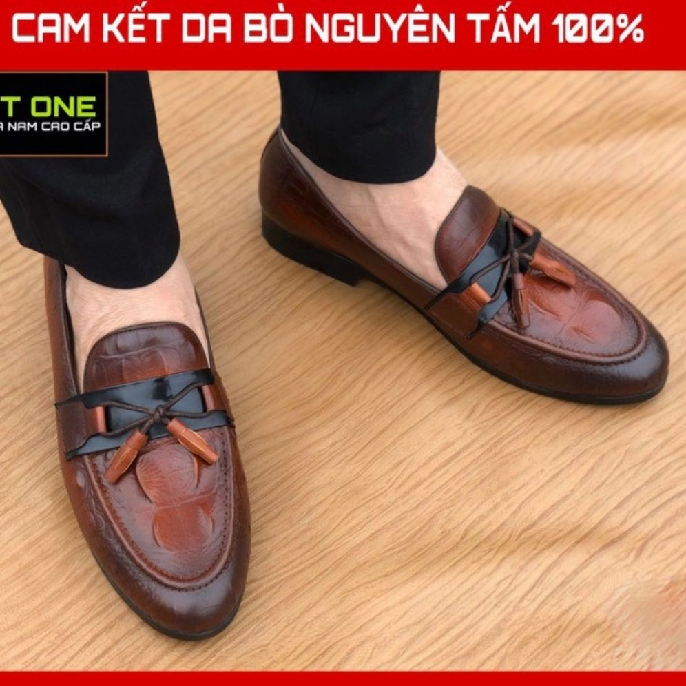 Giày lười nam chuông nâu da thật