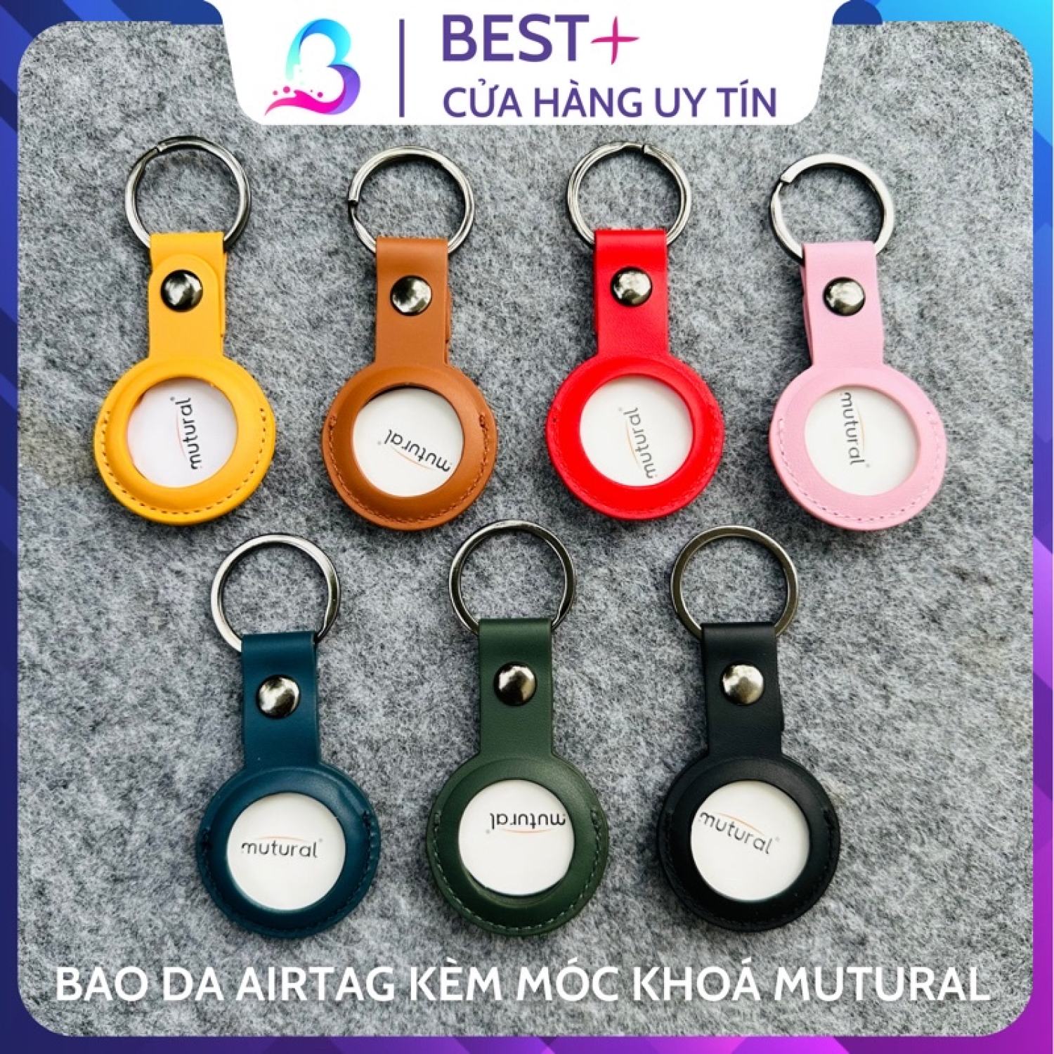 Bao đựng mutural kèm móc khoá treo cho apple airtag - chất liệu da simili đẹp - vỏ bọc case ốp bảo vệ chống trầy va đập