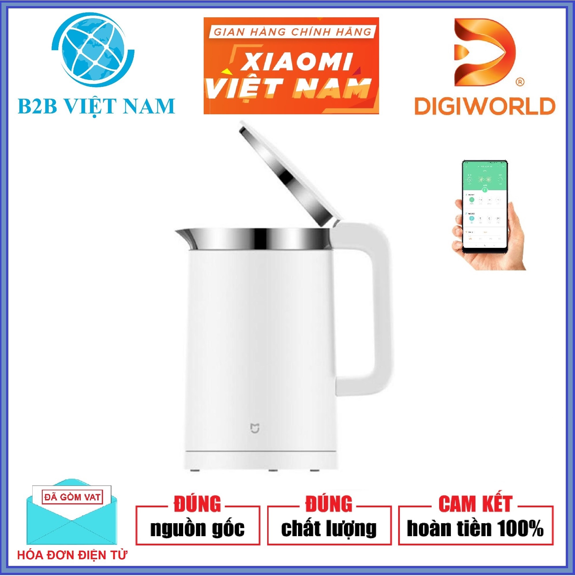 Ấm đun nước Xiaomi Mijia Smart Electric Kettle thông minh Bản Quốc tế - Hàng Digiworld (Kết nối Smartphone)