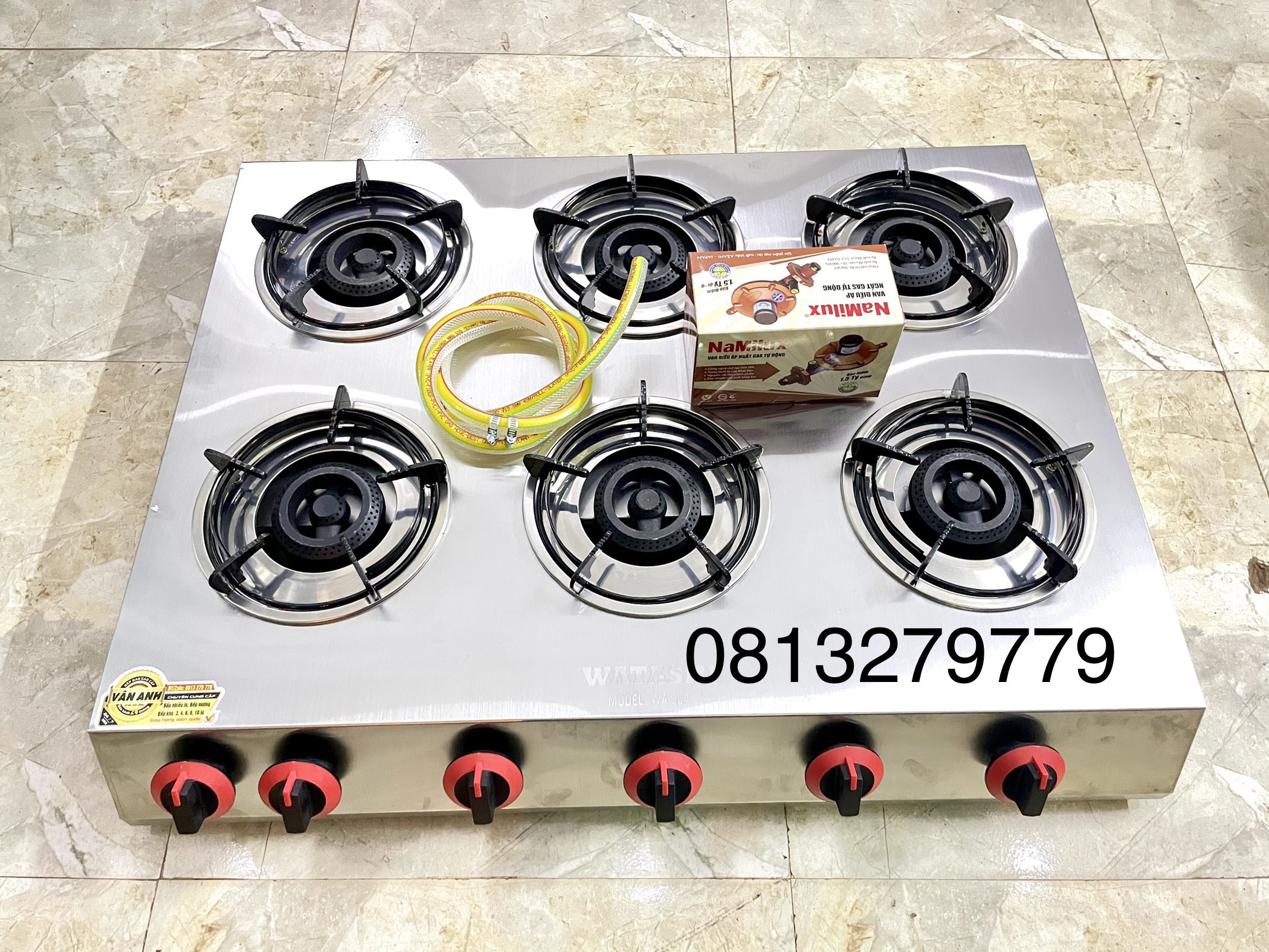 Bếp gas 6 lò inox cao cấp whatashi
