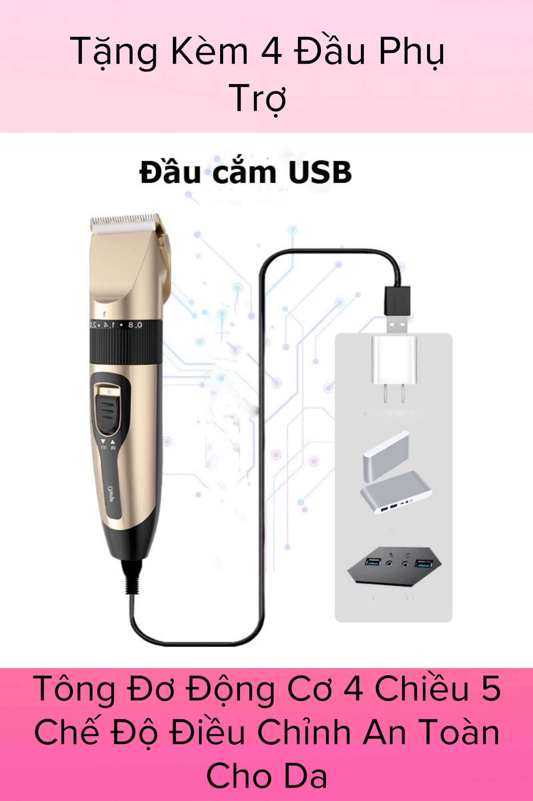Tăng Đơ Cắt Tóc, Tông Đơ GOLD, Mua Tông Đơ Cắt Tóc Máy Thiết Kế Đẹp Hiện Đại,Máy Khỏe Với 4 Bộ Cữ Cắt Dễ Dàng Sử Dụng ,Tiện Lợi Cho Mọi Gia Đình ,Bảo Hàng 1 Đổi 1