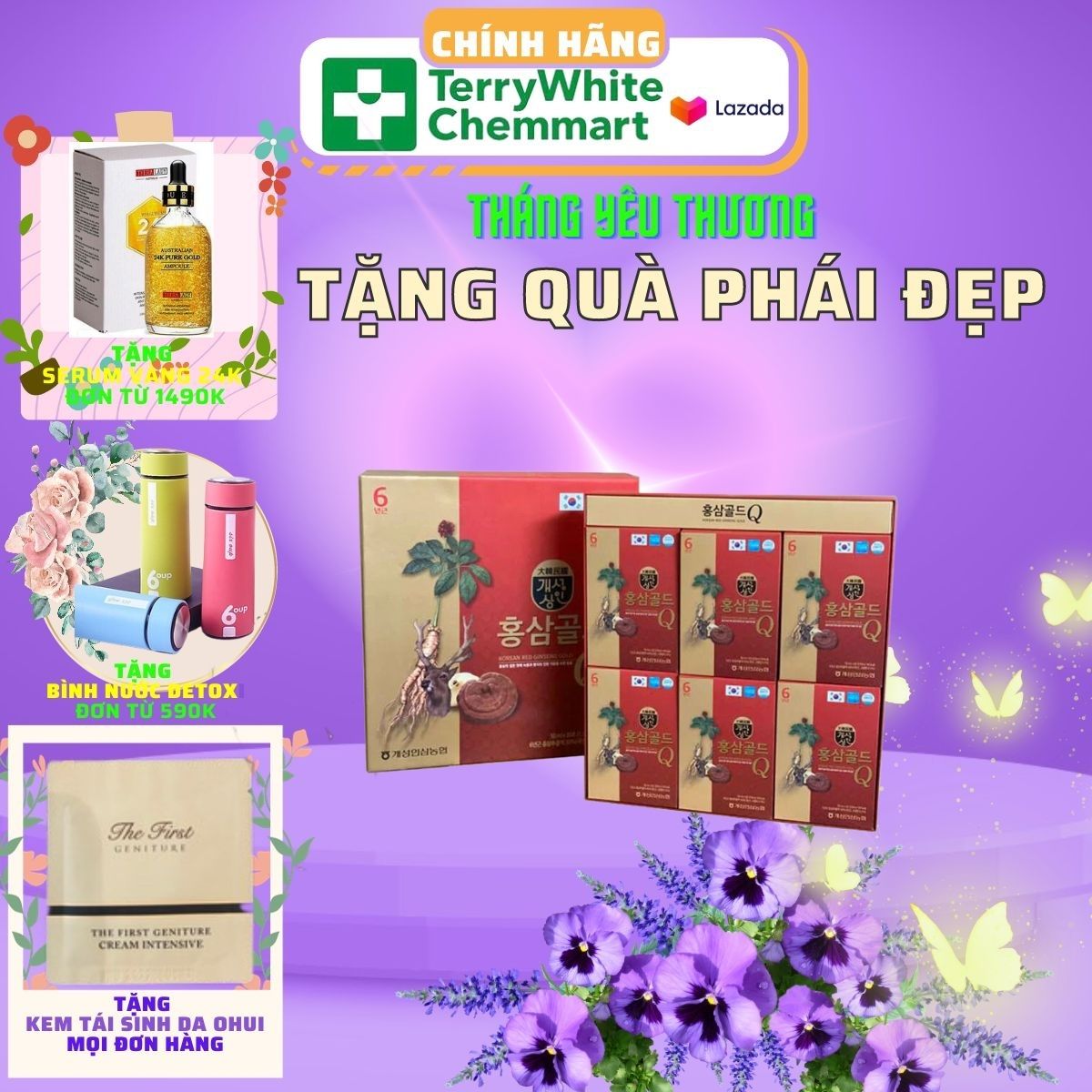 Nước sâm Q gold (Hồng sâm, nấm linh chi, lộc nhung hươu. Hộp 30 gói * 50ml
