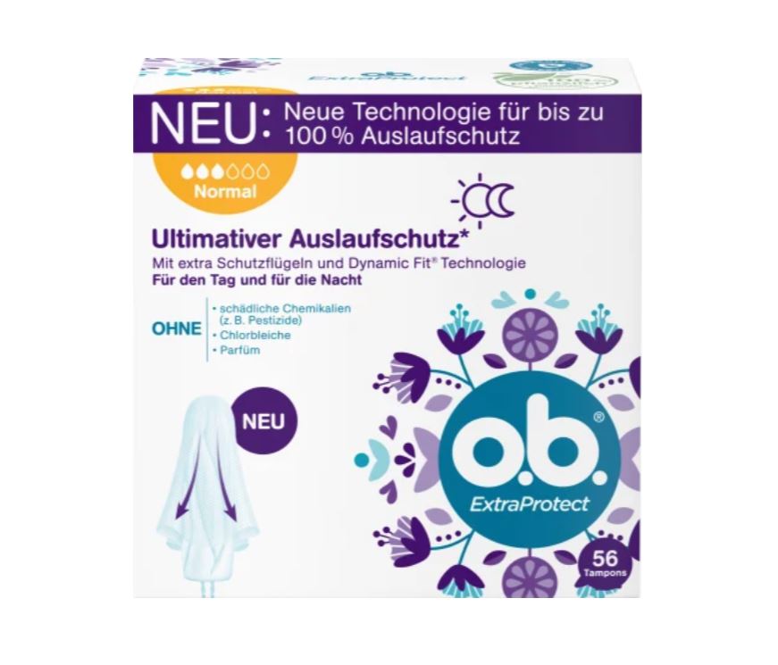 Băng vệ sinh dạng ống Tampon OB Extra Protect Normal 3 giọt cánh chống tràn siêu thấm Ngày & Đêm 56 miếng - Hàng nội địa Đức