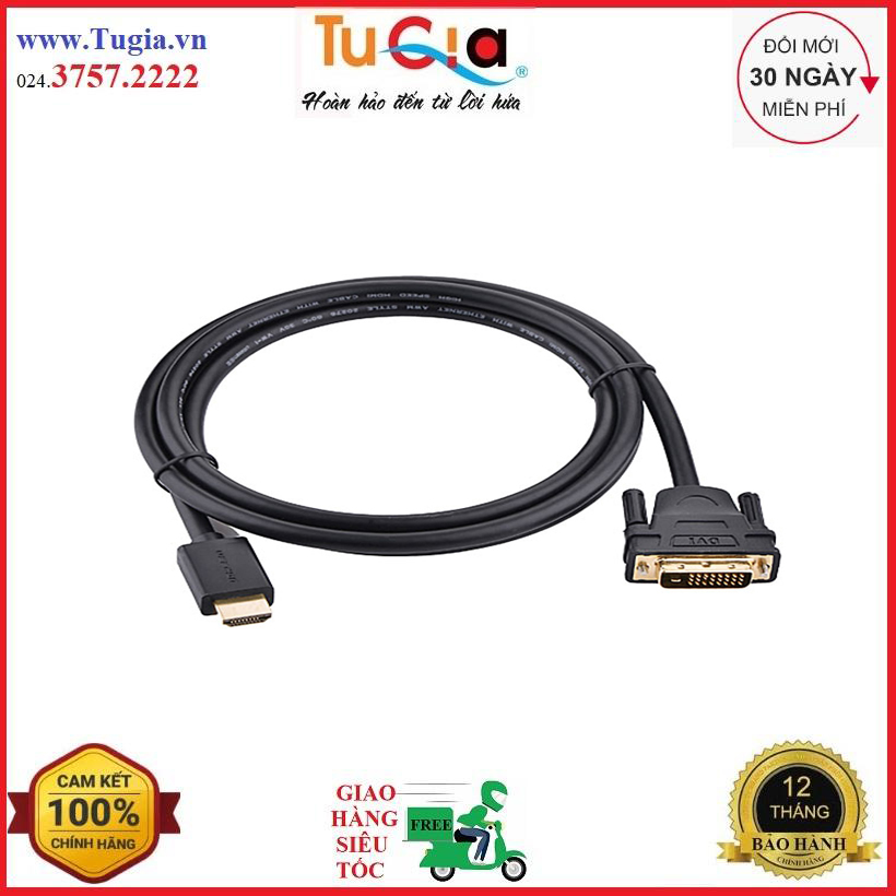 Cáp chuyển đổi hdmi sang dvi dài 1m ugreen 30116 cao cấp-hàng chính hãng