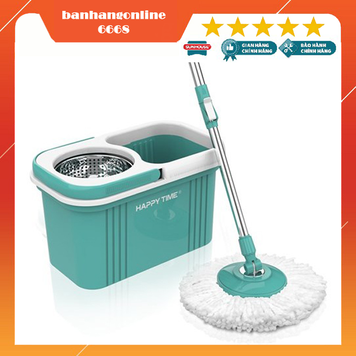 Bộ lau nhà xoay 360 độ sunhouse happy time kh-cl330s - cây lau nhà kèm thùng - sản phẩm chính hãng