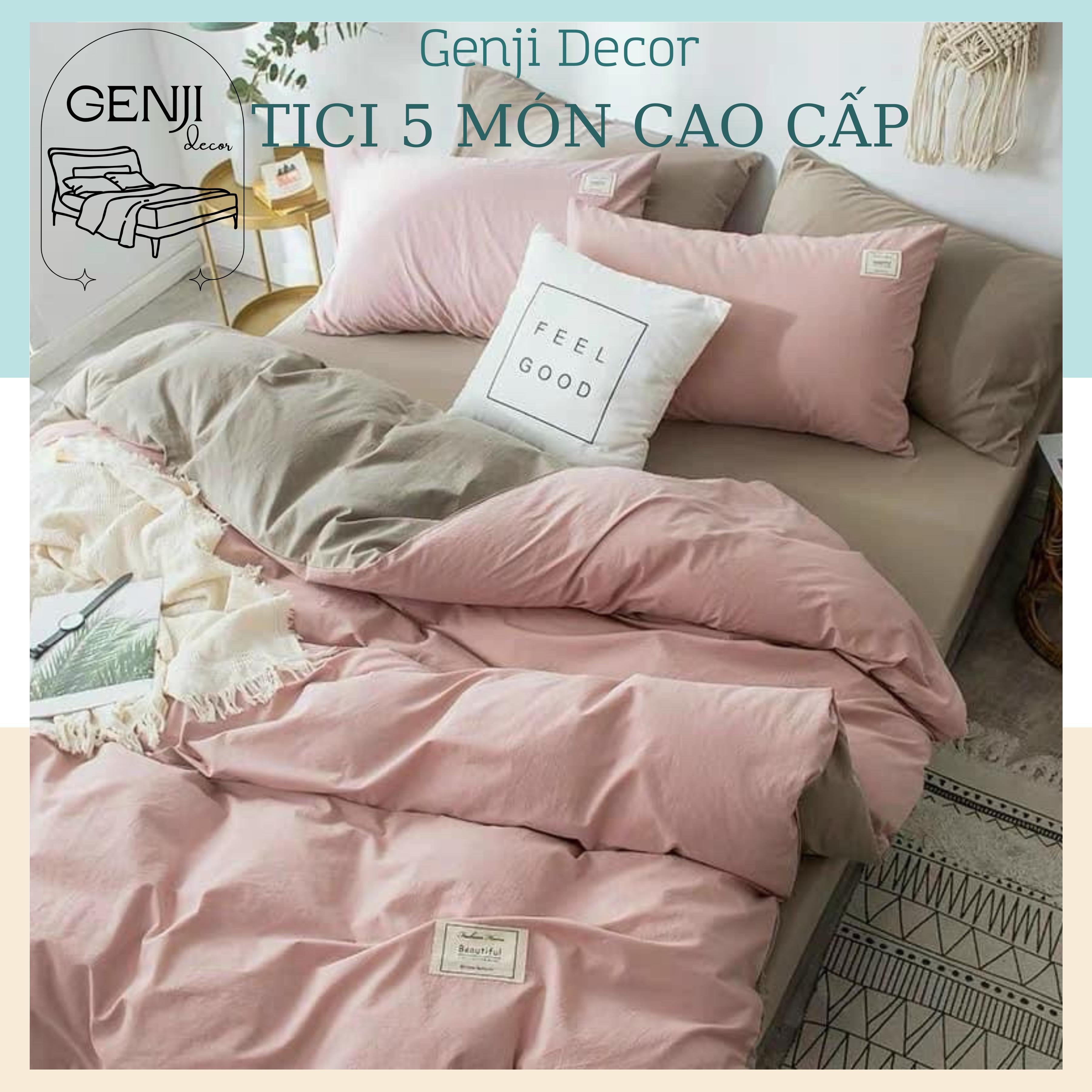 Bộ chăn ga gối cotton tici Genji Decor, bộ chăn ga gối 5 món màu basic đầy đủ kích thước