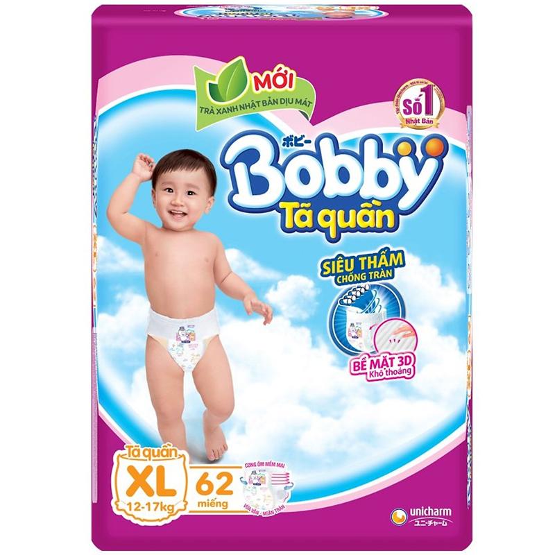 Tã quần Bobby XL 62 miếng (12-17kg) Tặng bộ chén ăn dặm