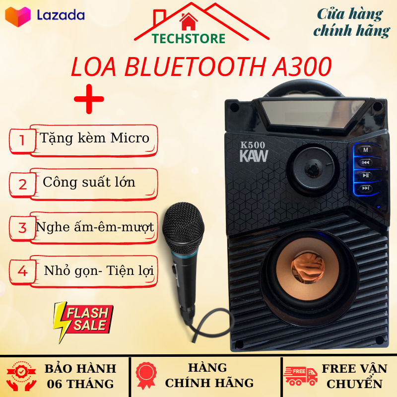 Loa hát karaoke, loa bluetooth, loa bluetooth karaoke kaw a300 bass cực đỉnh giá rẻ mà loa chất tặng kèm 01 míc hát - bảo hành 12 tháng
