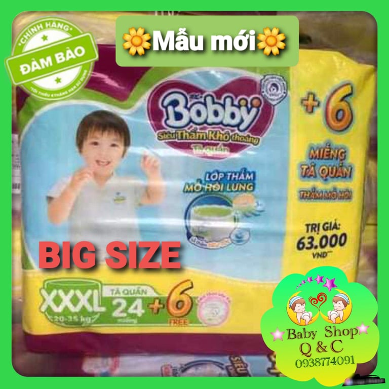 *tã quần bobby big size xxxl24+6 miếng
