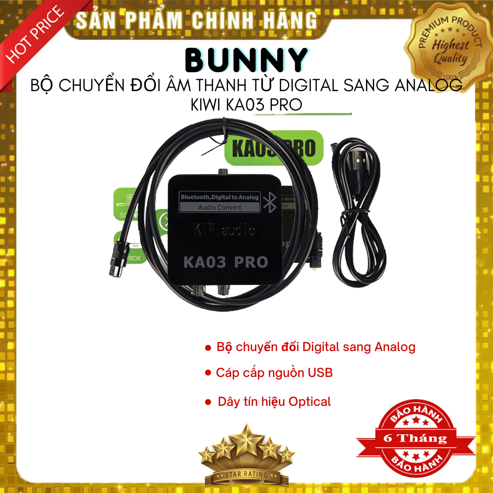 Bộ Chuyển Đổi Âm Thanh Digital + Optical sang Analog + Bluetooth Kiwi KA-03 PRO - Cổng Đầu Ra 3.5 - Bộ Chuyển Đổi Âm Thanh Cao Cấp - Khuếch Đại Âm Thanh - Lọc Tạp Âm - Giải Mã Tín Hiệu 24Bit [Hàng Chính Hãng]