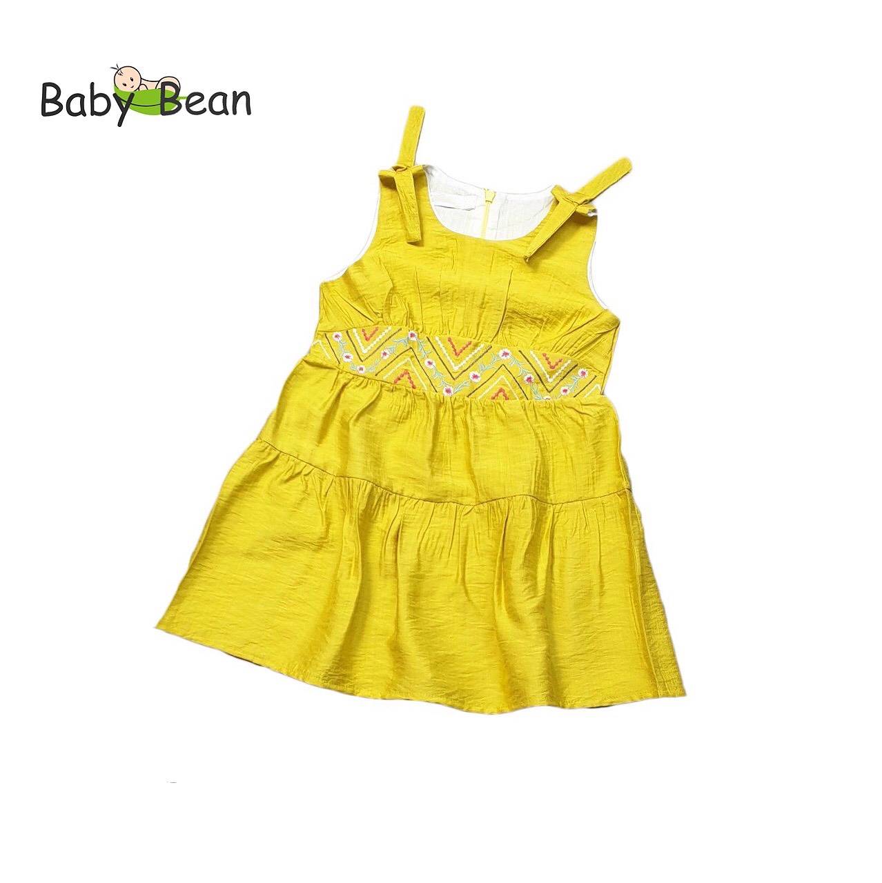 Váy Đầm Đũi Tầng Thêu Thổ Cẩm Vai Thắt Nơ bé gái BabyBean (8kg-30kg)