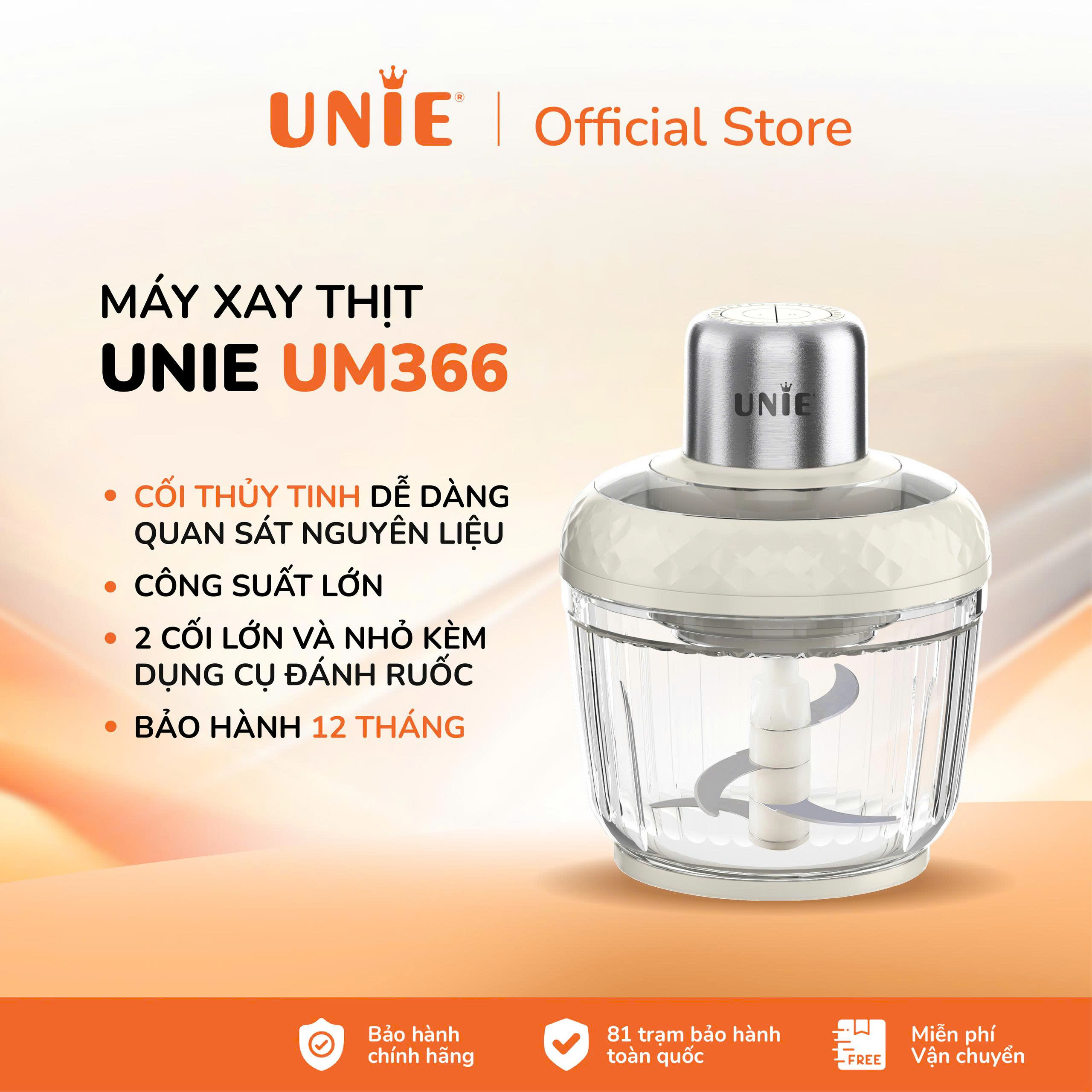 Máy xay thịt UNIE UM366, công suất 400W, 2 cối xay tiện lợi, động cơ đồng cao cấp xay thịt, đánh ruốc xay tỏi tiện lợi, công suất 400w, dung tích 2.5l, hàng chính hãng bảo hành 12 tháng