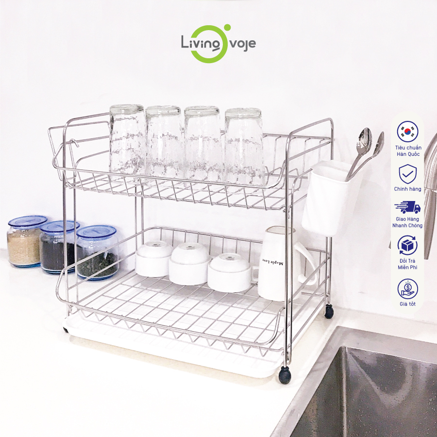 Kệ inox 2 tầng cao cấp úp chén đĩa – Stopia Hàn Quốc