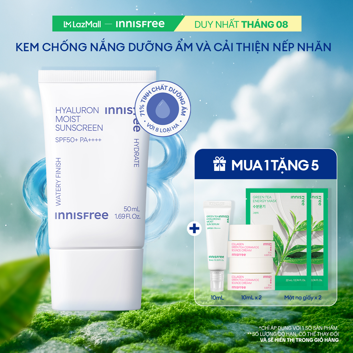 Kem chống nắng dưỡng ẩm INNISFREE Hyaluron Moist Sunscreen SPF50+ PA++++