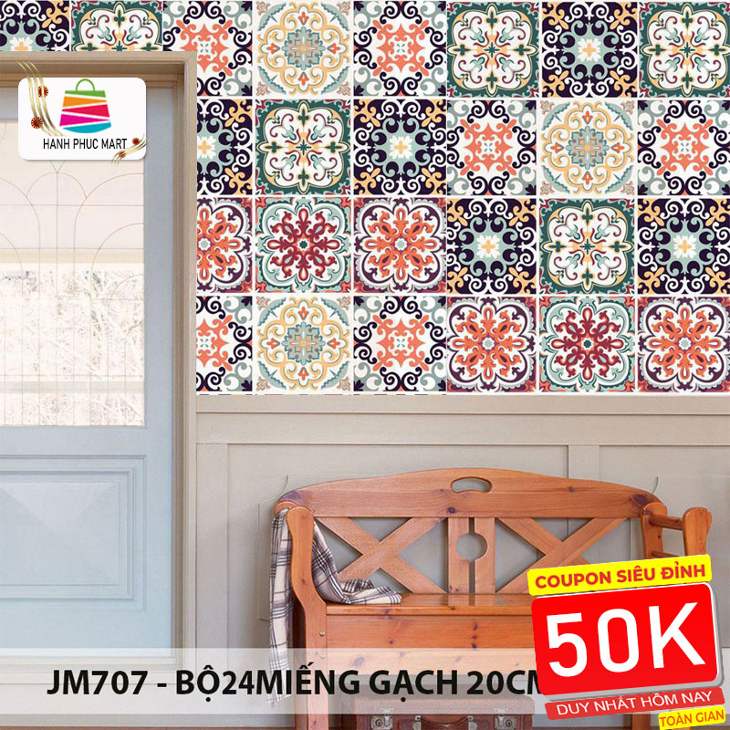 Bộ 12 Decal gạch bông - Decal dán tường kính sàn nhà gỗ - Giấy dán tường ko cần thêm keo