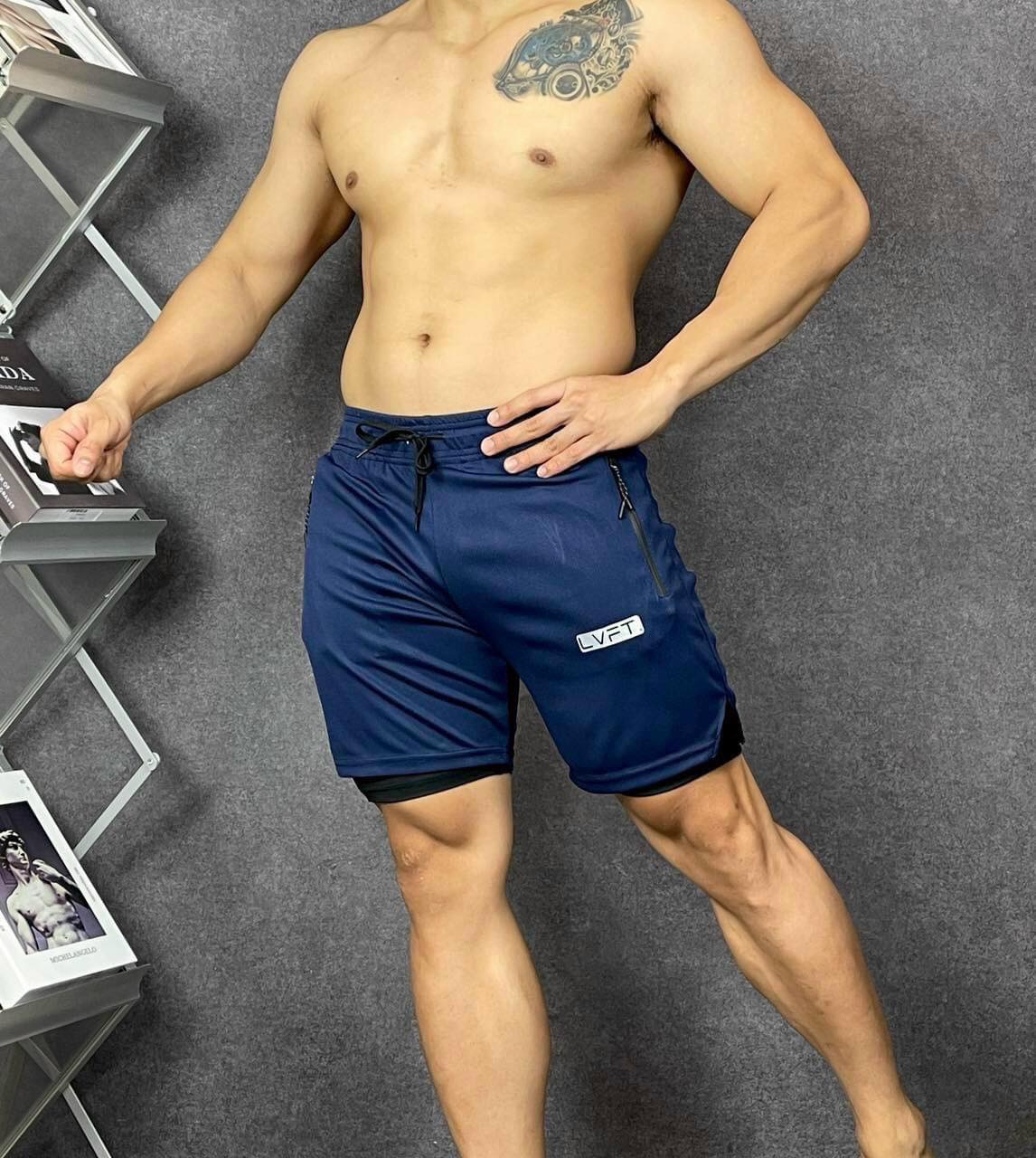 Quần 2 lớp lvft mới form ngắn trên gối mặc tập gym chạy bộ thể thao, quần short thể thao lvft