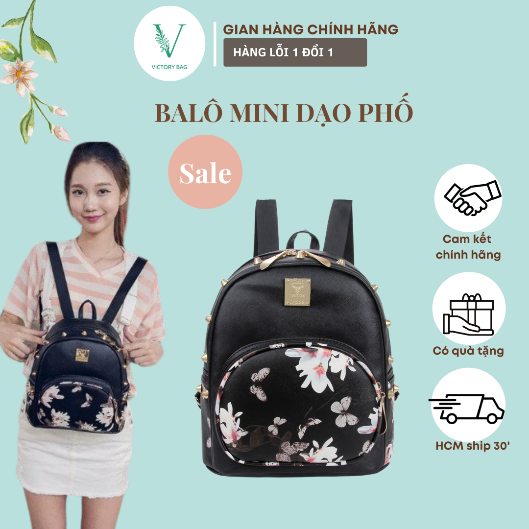 💖Balo nữ mini, da PU, trẻ trung thời trang, da mềm phối nút kim loại 💖 BL-091. Victory Bag Shop 💖