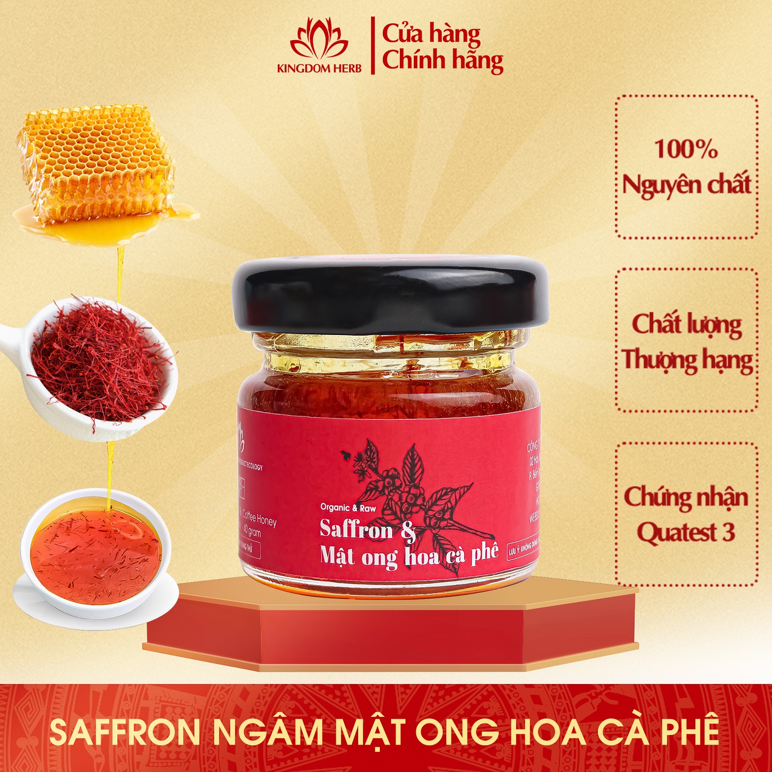 Saffron ngâm mật ong Kingdom Herb chính hãng hộp mẫu thử 40g, nhụy hoa nghệ tây mật ong thượng hạng nguyên chất 100%