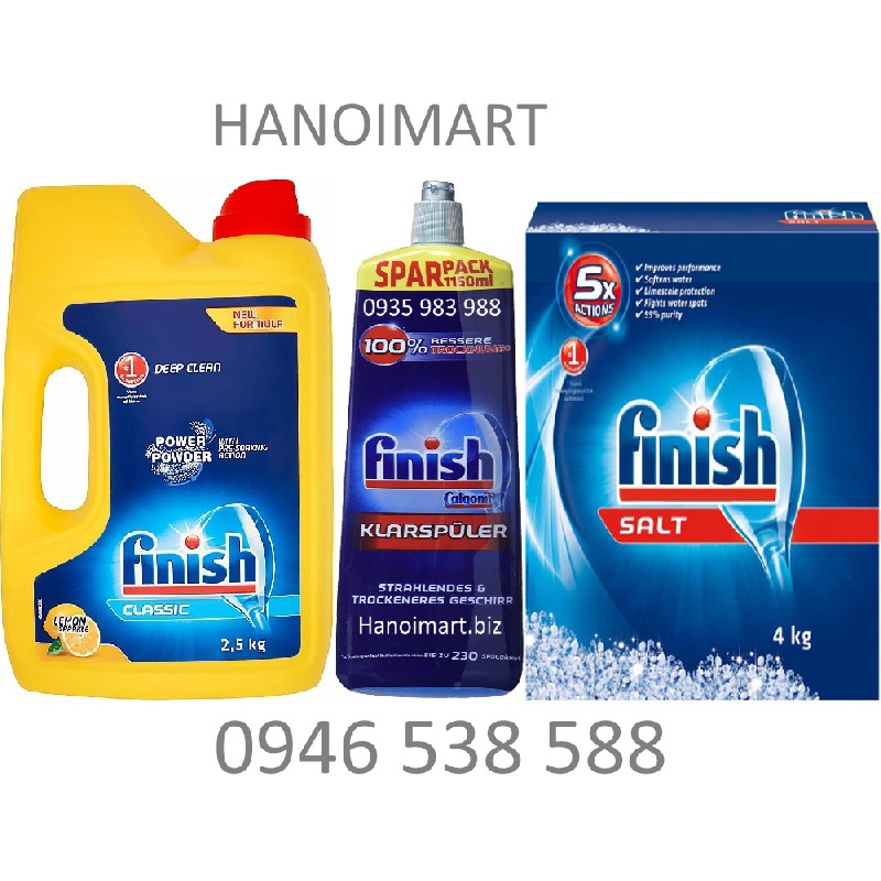 Combo muối rửa bát finish 4kg + 2.5kg bột rửa bát finish + 800ml nước làm bóng - hanoimart