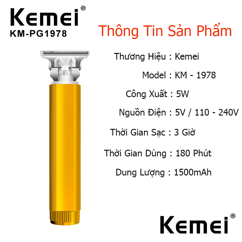 Tông đơ bấm viền cao cấp KEMEI 1978 pin 1500mAh thời gian sử dụng 180 phút