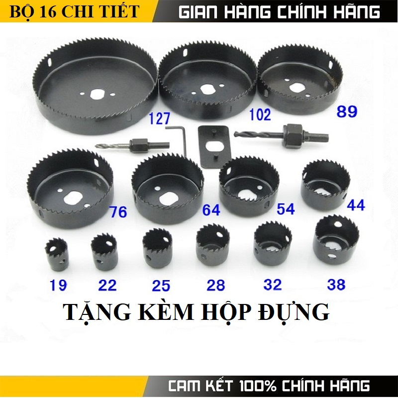 Mũi khoan đục gỗ - Bộ khoét lỗ tròn 13 kích thước vành khoét dùng cho bề mặt thạch cao và gỗ , nhựa