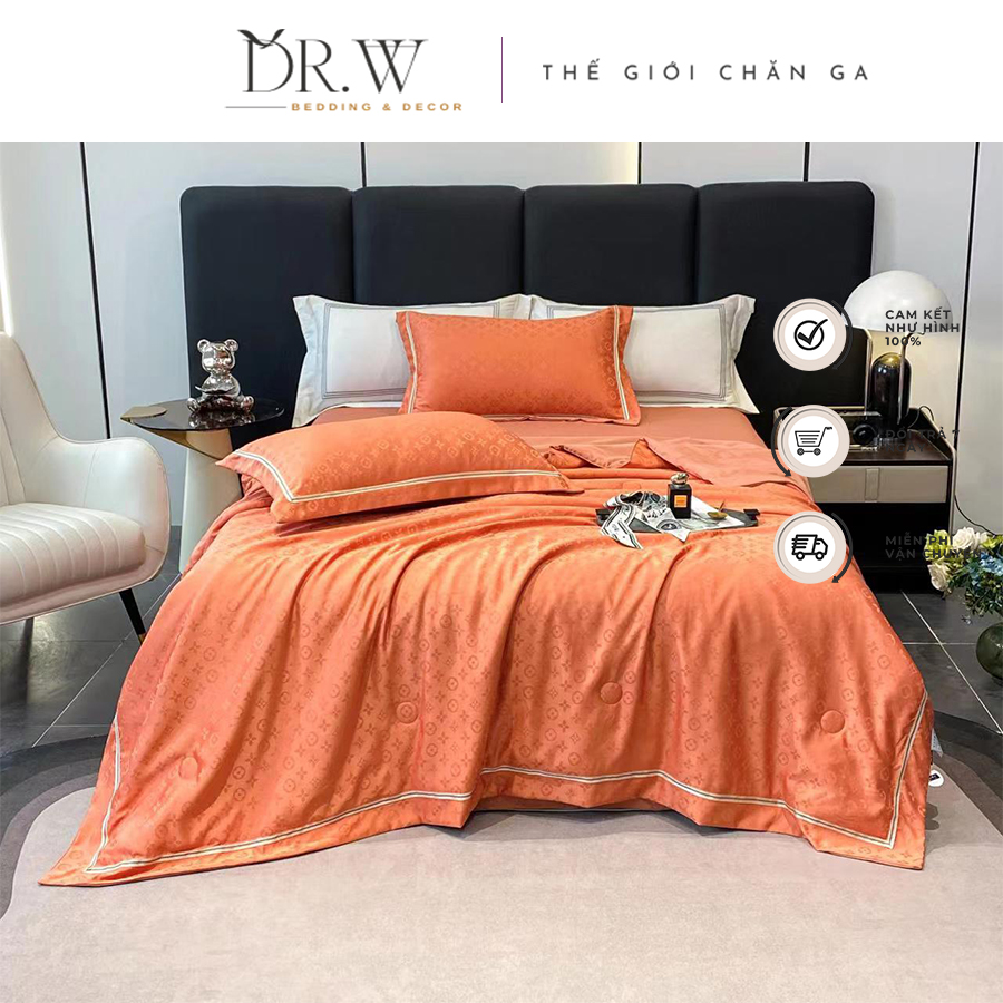 Bộ chăn ga gối set 4 món chăn chần bông lông vũ cao cấp DR.W drap trải giường mang vẻ đẹp sang trọng - Thế Giới Chăn Ga