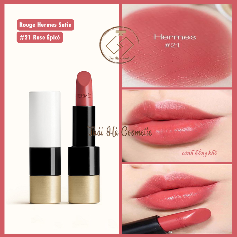 Son lì Hermes màu cánh hồng khô số 21 - Rouge Hermes Satin Lipstick No.21 Rose Épicé