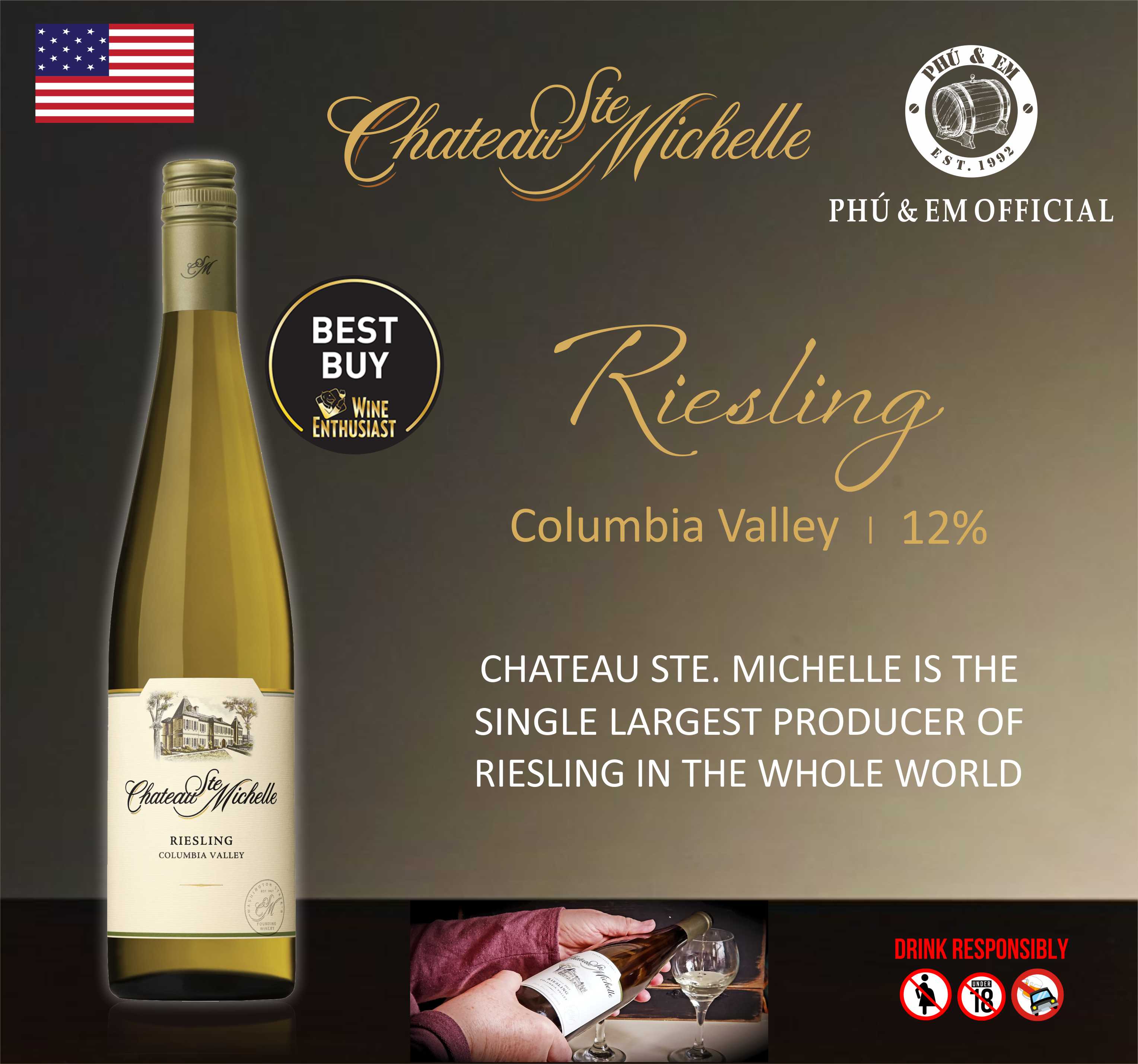 [CHƯƠNG TRÌNH THÁNG TÁM] Rượu Vang Trắng Mỹ Chateau Ste. Michelle Riesling