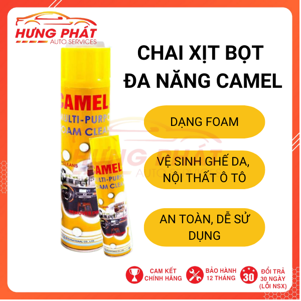 Chai xịt tẩy vệ sinh nội thất ô tô dạng bọt camel foam cleaner 650ml
