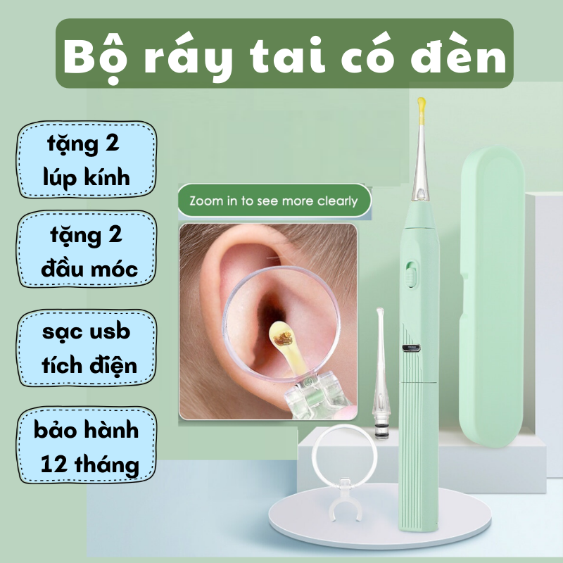(FREESHIP) Bộ lấy ráy tai có đèn , dụng cụ lấy ráy tai cho bé an toàn, hiệu quả, Bộ dụng cụ lấy ráy tai có đèn led siêu sáng cao cấp, sử dụng an toàn,đầu mũ không gây đau rát tai dành cho bé yêu và gia đình,dể dàng vệ sinh