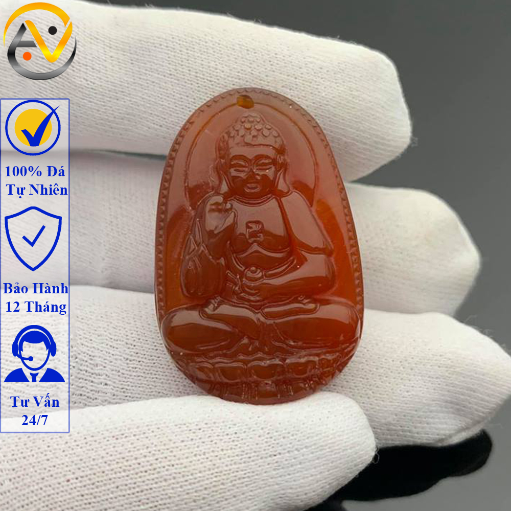 Mặt dây chuyền phật a di đà - Phật bản mệnh cho người tuổi tuất hợi - Chất liệu đá mã não đỏ - Bảo hành 12 tháng