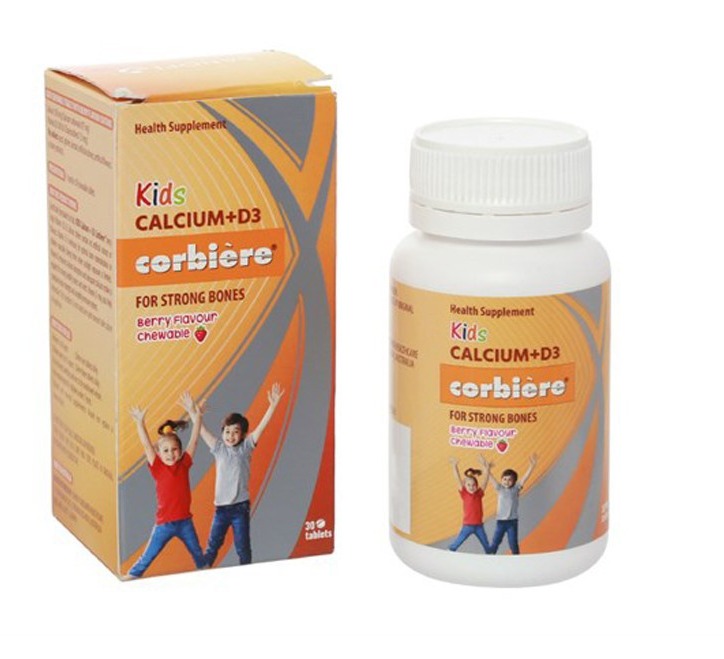 Viên nhai bổ sung canxi cho bé Kids Calcium D3 Corbiere 30 viên hương vị dâu