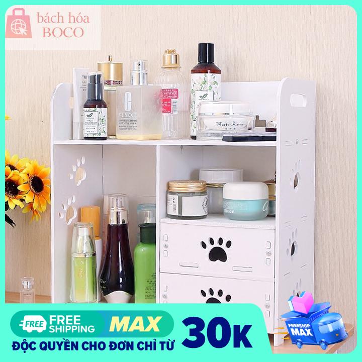 Kệ mỹ phẩm gỗ lắp ghép họa tiết dấu chân size lớn, kệ gỗ lắp ghép, kệ đựng đồ trang điểm, kệ để đồ lắp ghép