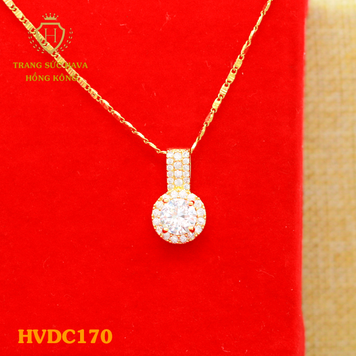 Dây Chuyền Nữ, Vòng Cổ Nữ Mặt Đính Đá (Màu Trắng), Titan Xi Mạ Vàng Thật 10k, 18k, 24k Cao Cấp (Không Bị Đen) - Trang Sức Hava Hong Kong Phong Cách Thời Trang