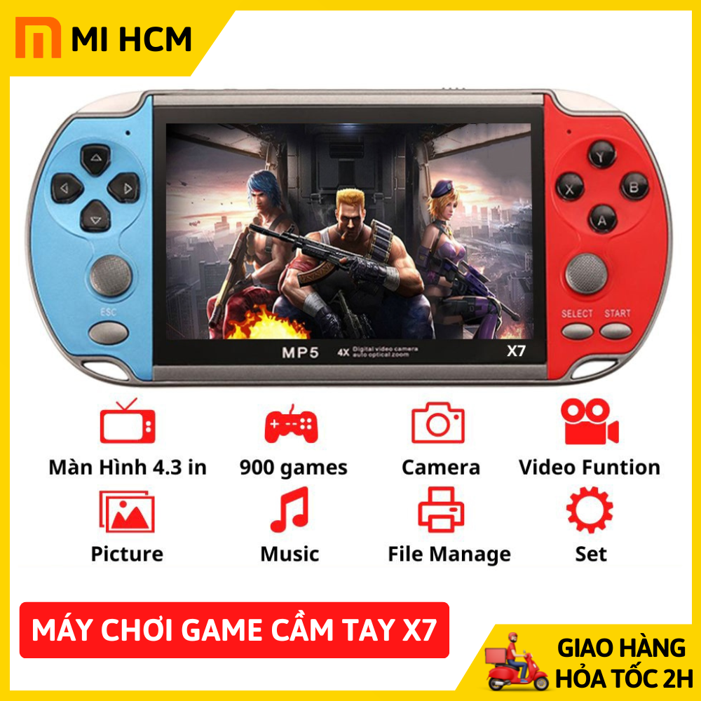 [Tặng Thẻ Nhớ + Tai Nghe ] Máy chơi game cầm tay X7, có sẵn 900 game, màn hình 4.3 inch 8gb, chơi game, nghe nhạc, đọc sách, tải thêm game, hỗ trợ kết nối chơi trên Tivi, máy chơi game 4 nút cầm tay X7