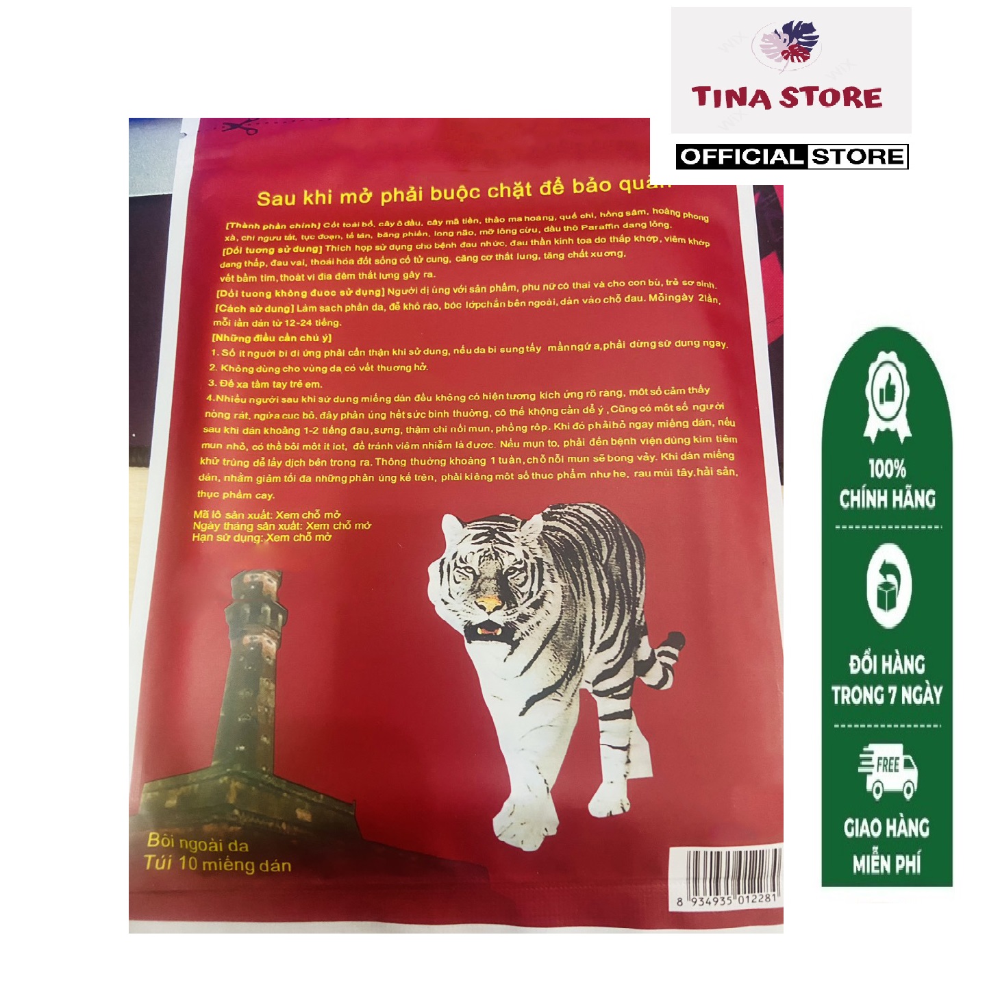 Túi 10 miếng cao dán xương cốt hổ đỏ vạn kim - mẫu mới