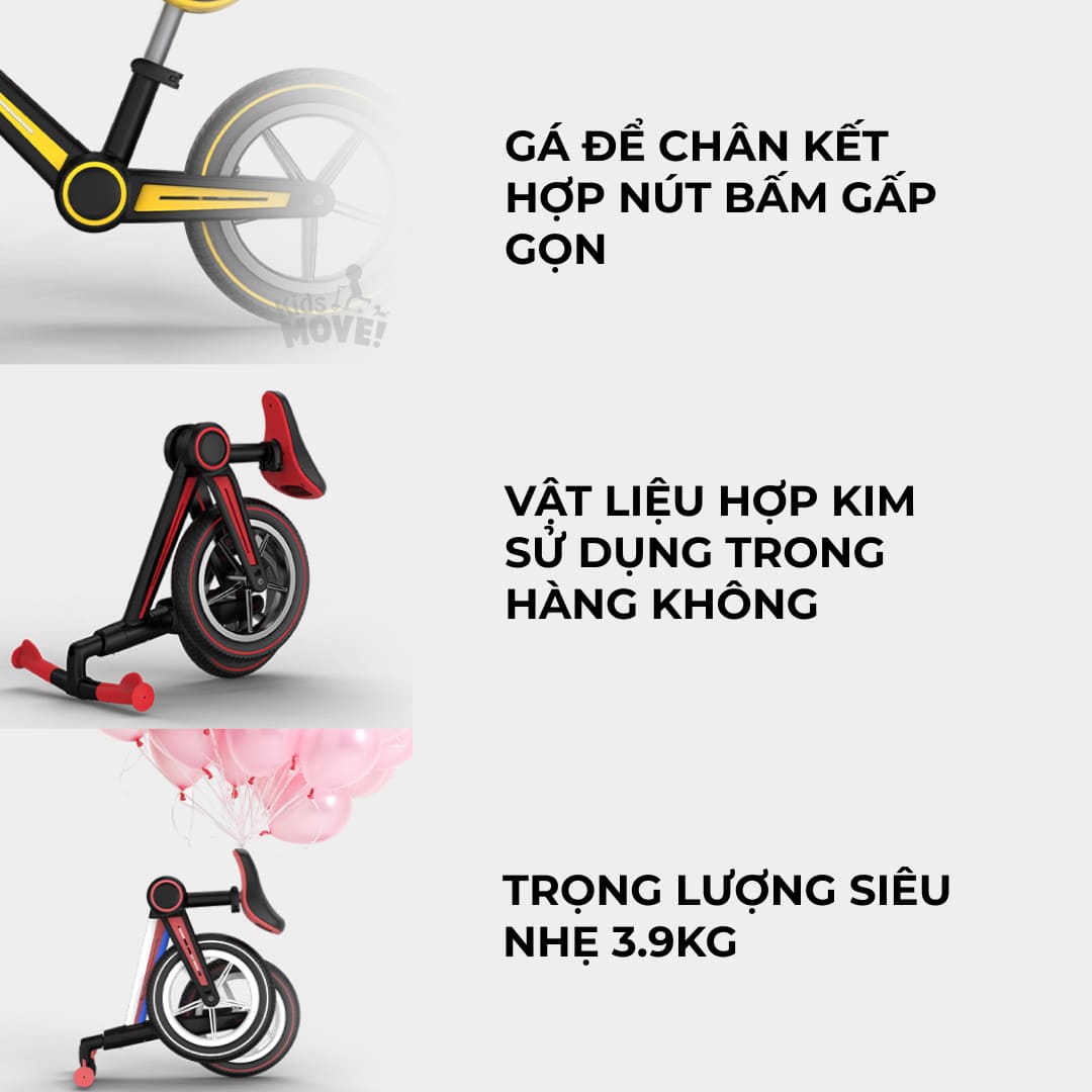 Xe thăng bằng cho bé gấp gọn Uonibaby chất liệu khung nhôm hàng không lốp
