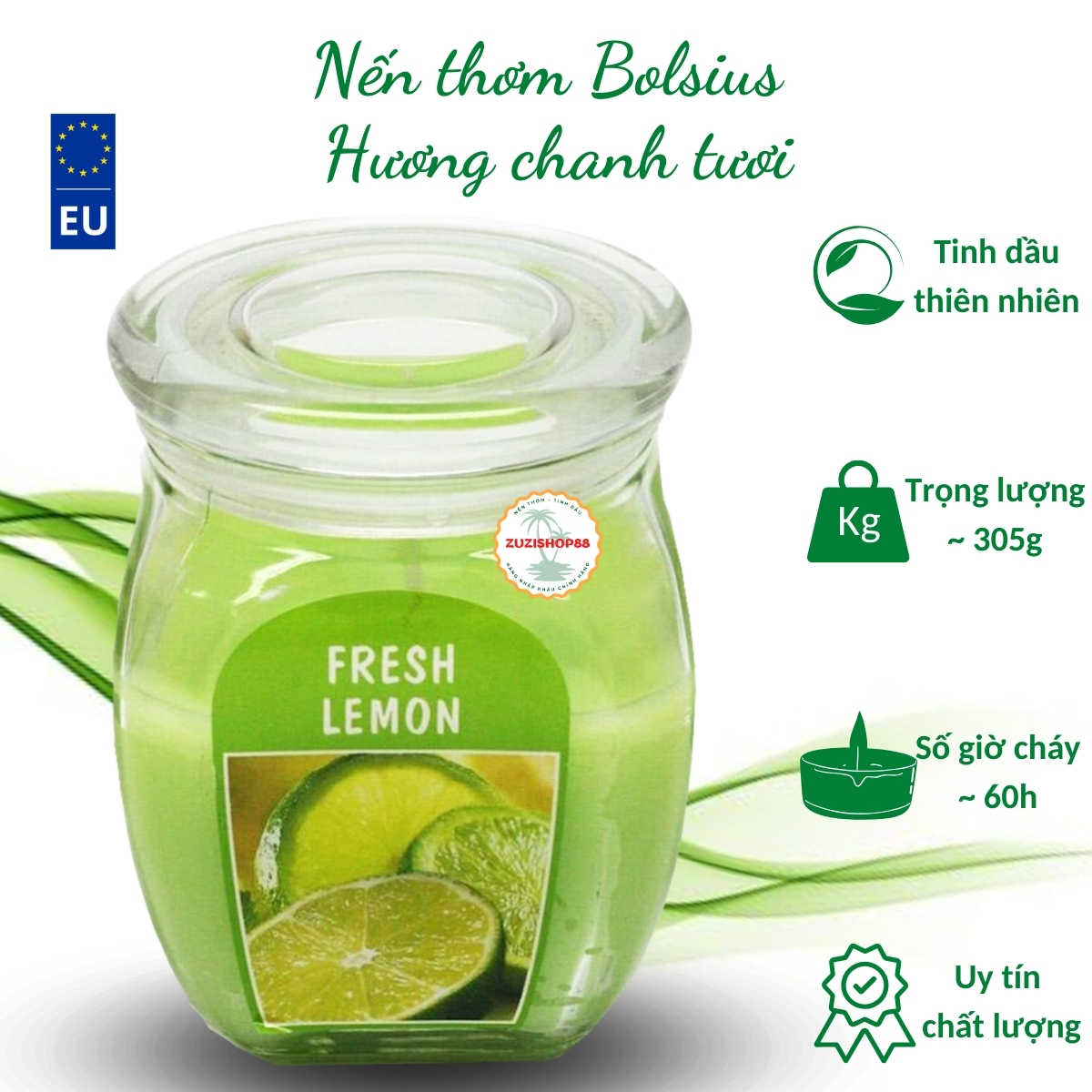 Nến thơm tinh dầu Bolsius Candles 305g, thơm phòng, hỗ trợ khử mùi, không khói, an toàn