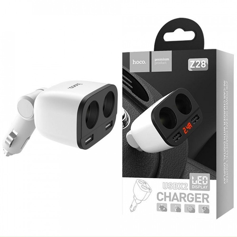 Cóc sạc nhanh xe hơi Hoco Z28 Power Ocean 2 cổng tẩu sạc, 2 cổng sạc USB có đồng hồ - chính hãng