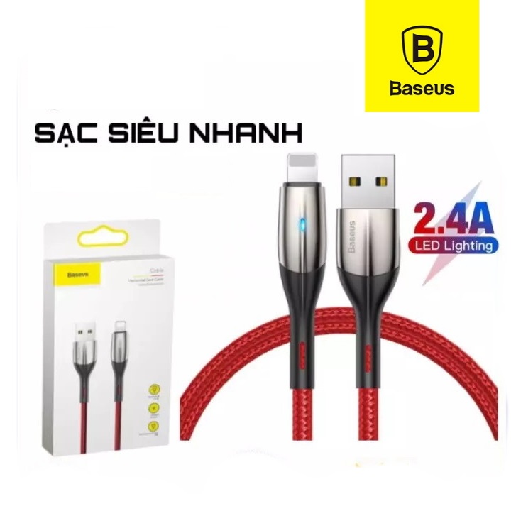 Cáp sạc Baseus Horizontal Data Lightning cho iPhone/ iPad sạc nhanh 2.4A truyền dữ liệu 480Mbps đèn LED báo