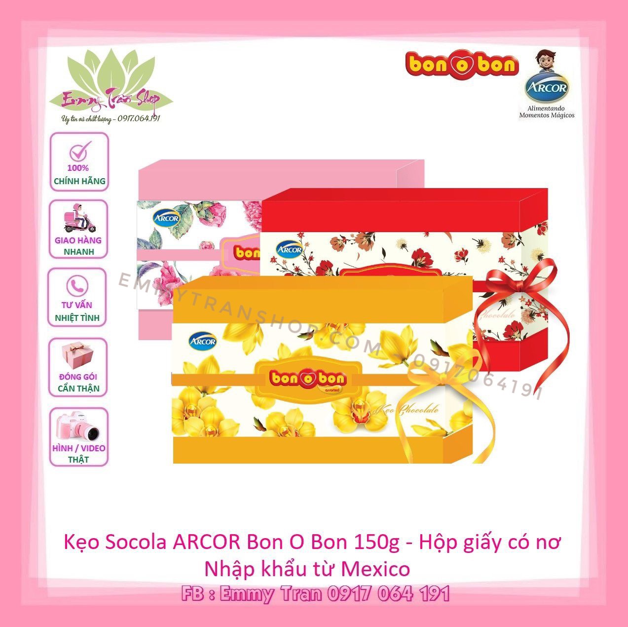 Kẹo arcor bon o bon chocolate hộp giáy có nơ 150g - nhập khẩu từ mexico