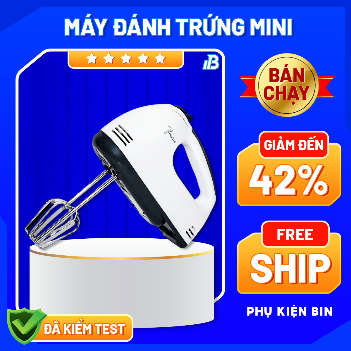 Máy đánh trứng cầm tay mini 7 tốc độ công suất 260w loại cao cấp, Máy đánh trứng mini gia đình