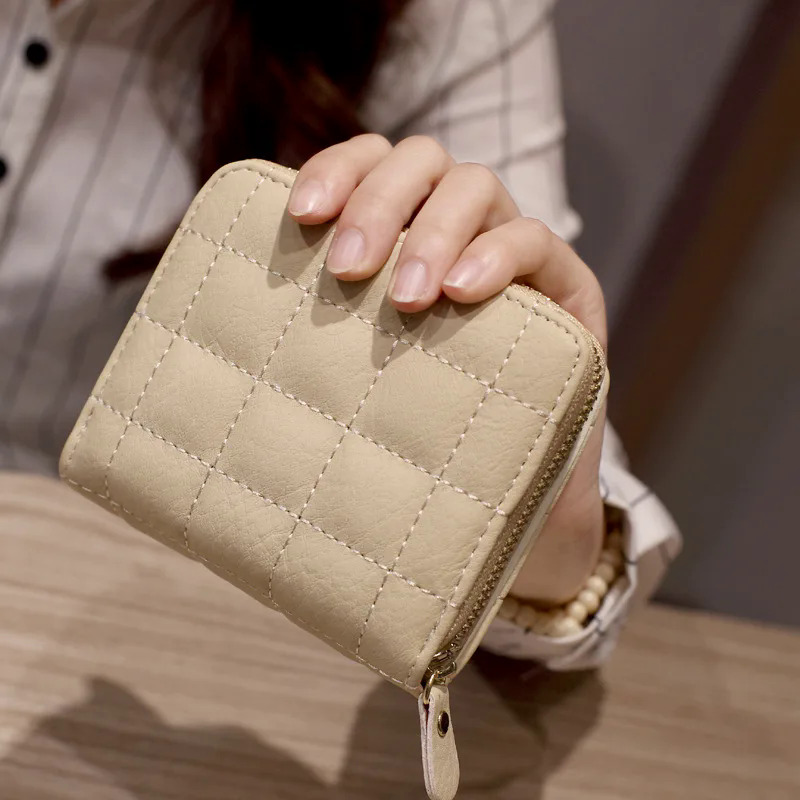 Phụ nữ ngắn Ví PU da Nữ Kẻ Sọc Ví Nubuck chủ thẻ ví thời trang người phụ nữ nhỏ dây kéo Ví với ví tiền xu